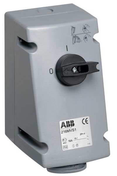 ABB 216MVS1WH Switched interlocked socket-outlet, vertical, Heavy Duty, 1h, 16A, IP67, 2P+E Product Image