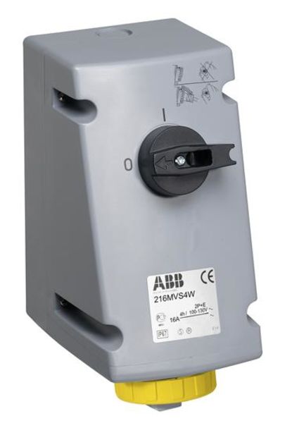 ABB 216MVS4WH Switched interlocked socket-outlet, vertical, Heavy Duty, 4h, 16A, IP67, 2P+E Product Image