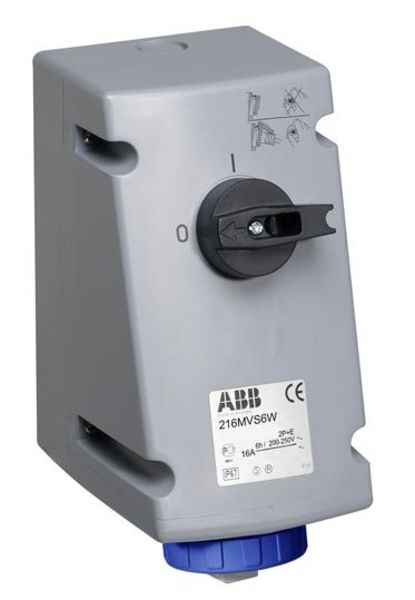 ABB 216MVS6W Switched interlocked socket-outlet, 6h, 16A, IP67, 2P+E Product Image