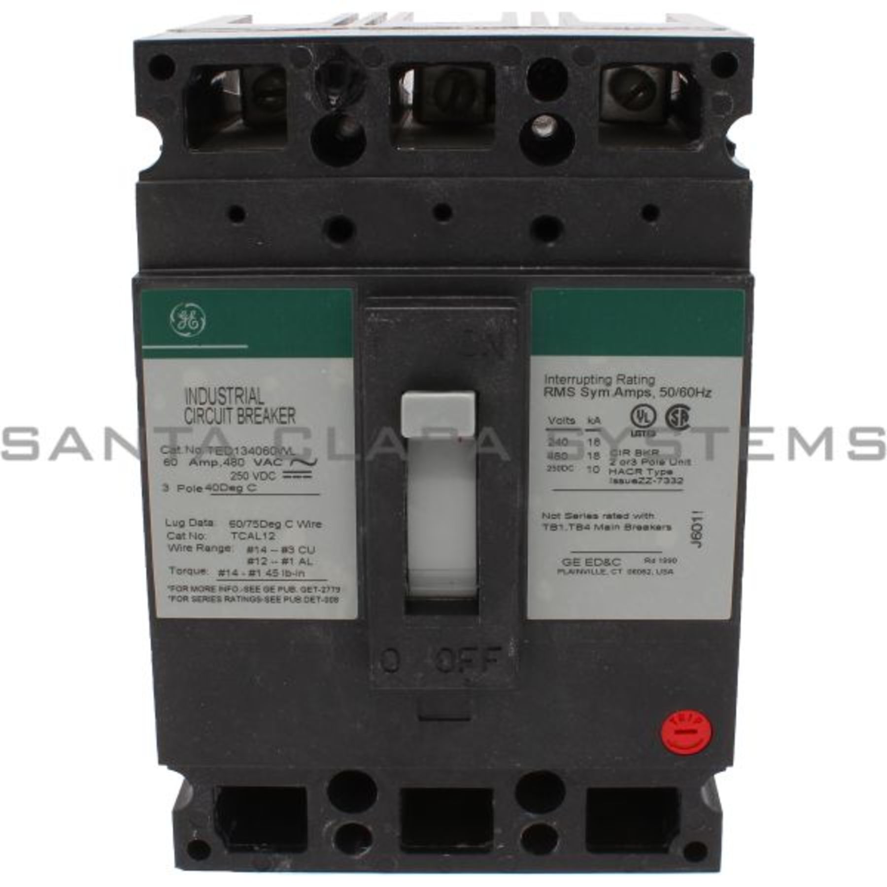 TED134060WL General Electric 480V 60A E150 Line TED Circuit Breaker Molded Case 