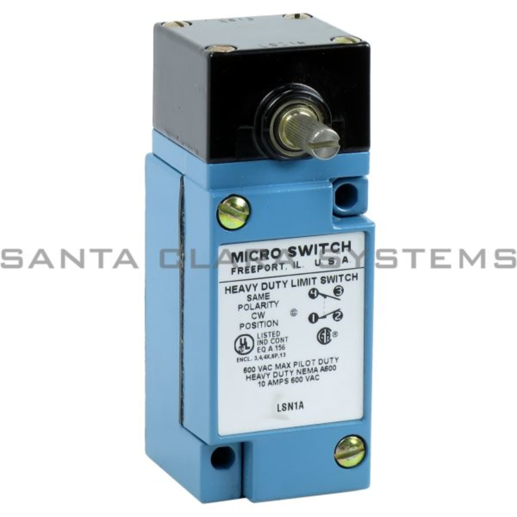 MICRO SWITCH LIMIT SWITCH 600VAC MAX PILOT DUTY 10 AMP CONT LSN7L 