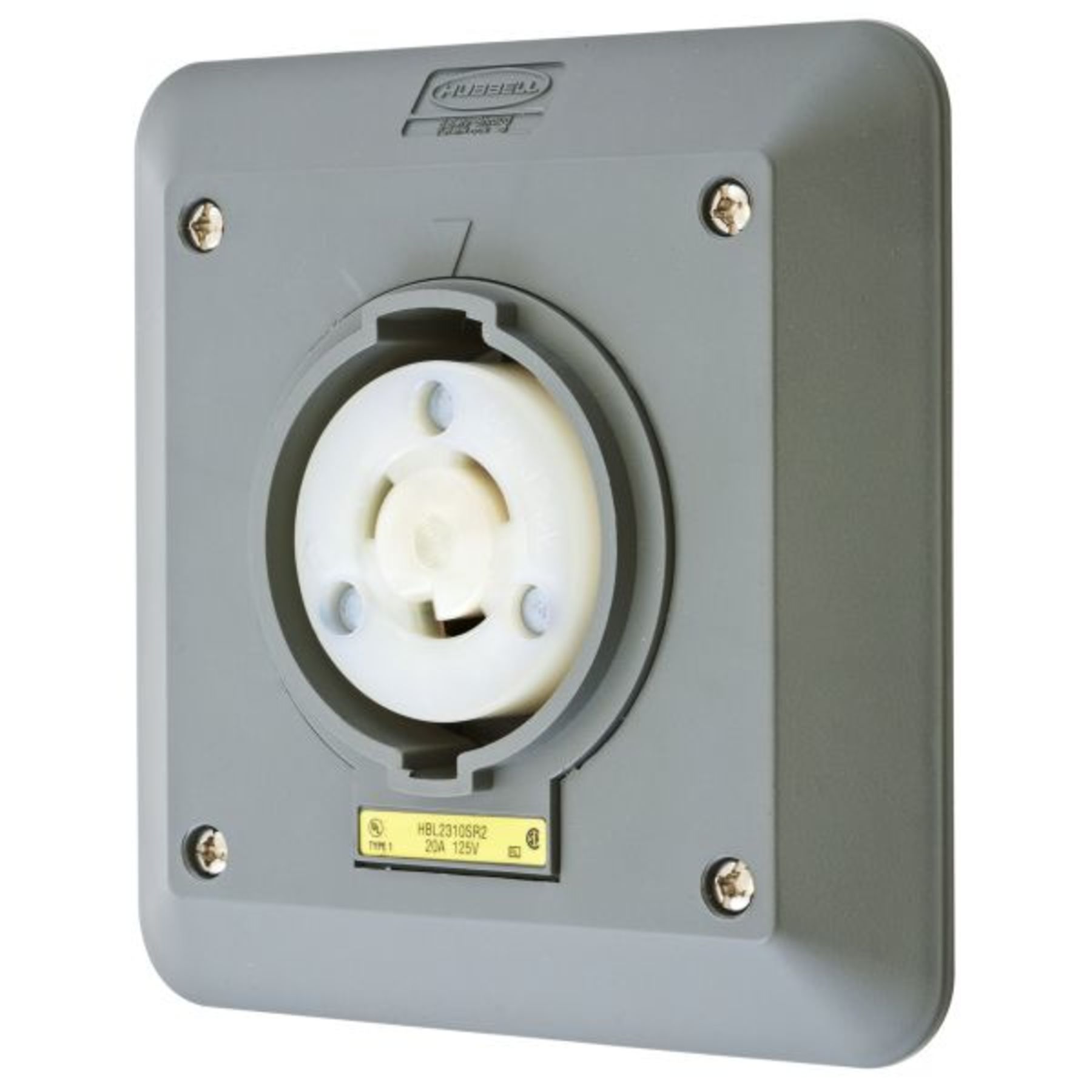 125 Volt New Hubbell HBL2310AR Receptacle With Angle Housing 20 Amp 2 Pole 