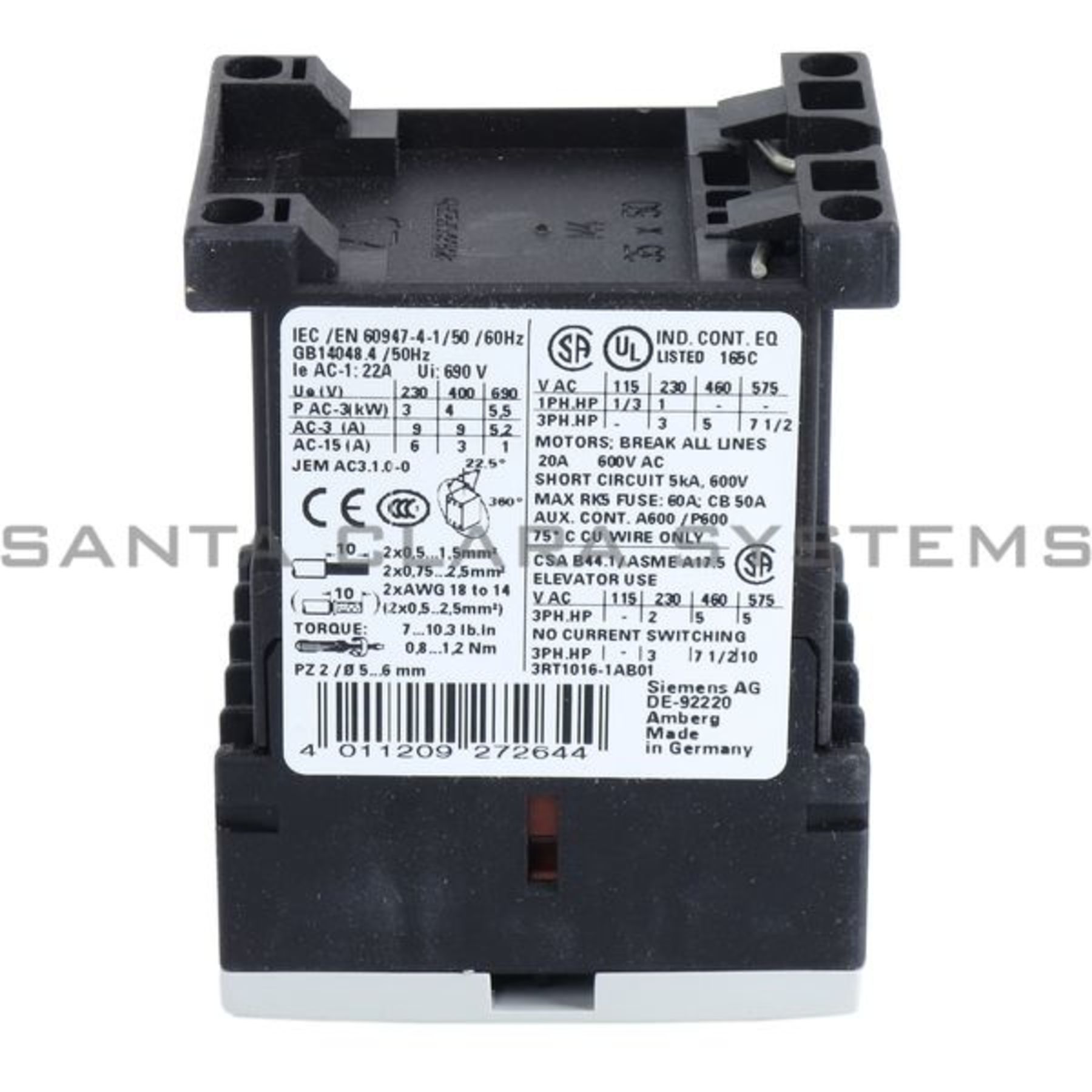 thumbnail image 2 of Siemens 3RT1016-1AB01 Contactor – 24V, NEW In Box 2 of 4