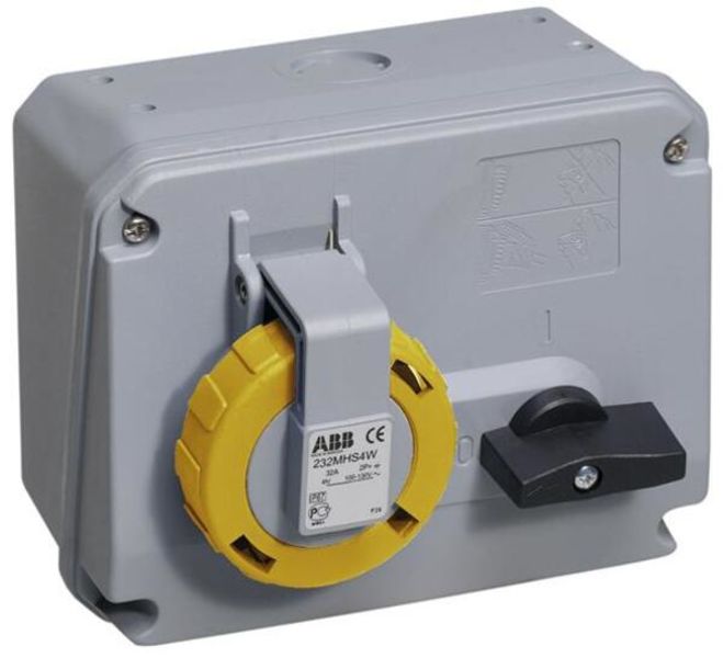 ABB 216MHS4W Switched interlocked socket-outlet, 4h, 16A, IP67, 2P+E Product Image