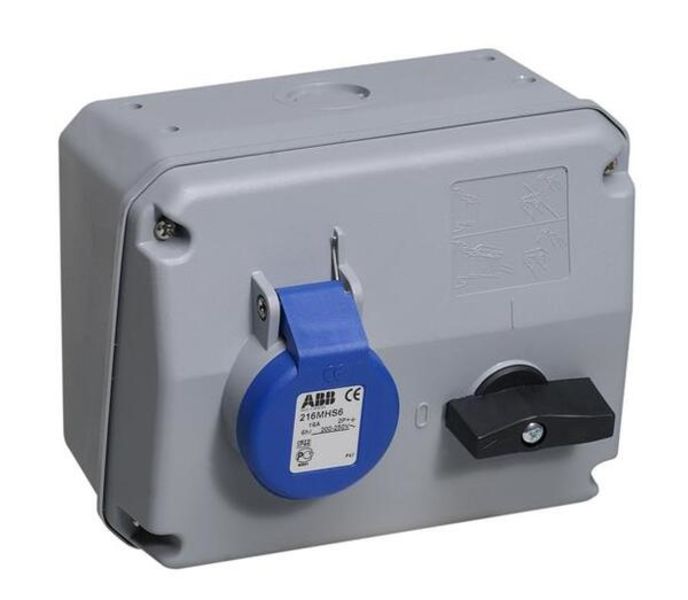 ABB 216MHS6 Switched interlocked socket-outlet, 6h, 16A, IP44, 2P+E Product Image