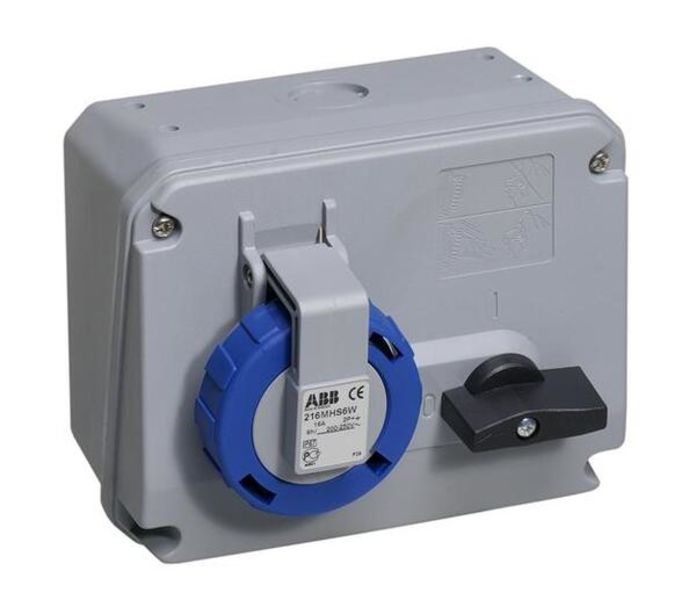 ABB 216MHS6W  Switched interlocked socket-outlet, 6h, 16A, IP67, 2P+E Product Image