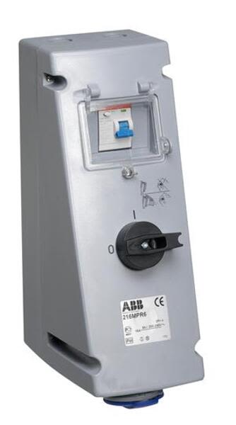 ABB 216MPR6  Switched interlocked socket-outlet with RCD, 6h, 30mA, 16A, IP44, 2P+E Product Image