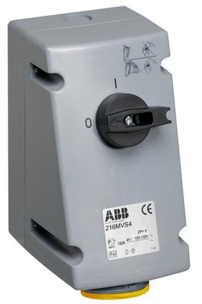 ABB 216MVS4 Switched interlocked socket-outlet, 4h, 16A, IP44, 2P+E Product Image
