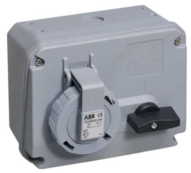 ABB 232MHS12W Switched interlocked socket-outlet, 12h, 32A, IP67, 2P+E Product Image