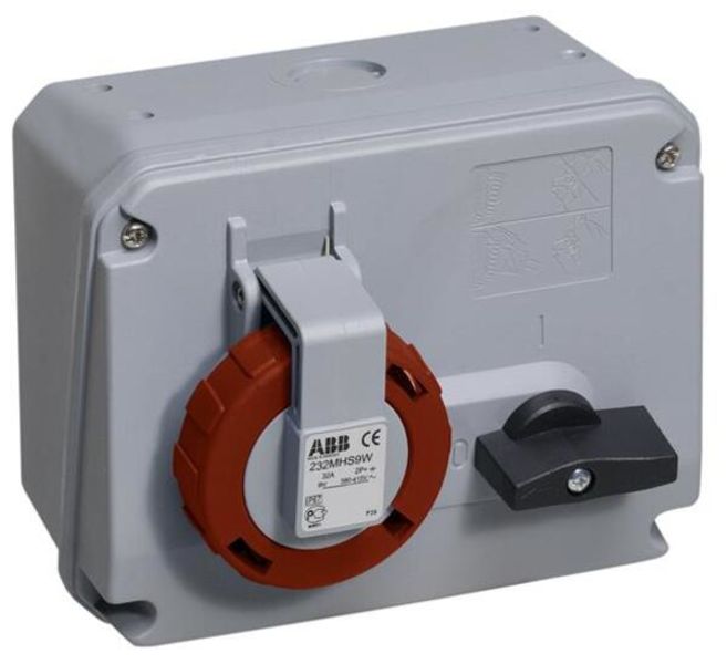 ABB 232MHS9W Switched interlocked socket-outlet, 9h, 32A, IP67, 2P+E Product Image