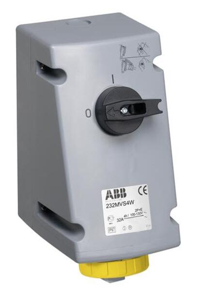 ABB 232MVS4W Switched interlocked socket-outlet, 4h, 32A, IP67, 2P+E Product Image