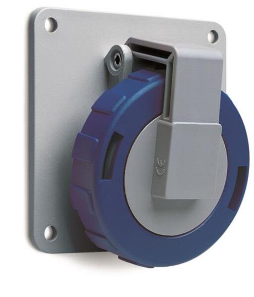 ABB 232RAU6W  Socket-outlet, panel mounting, 6h, 32A, IP67, unified flange, angled, 2P+E Product Image