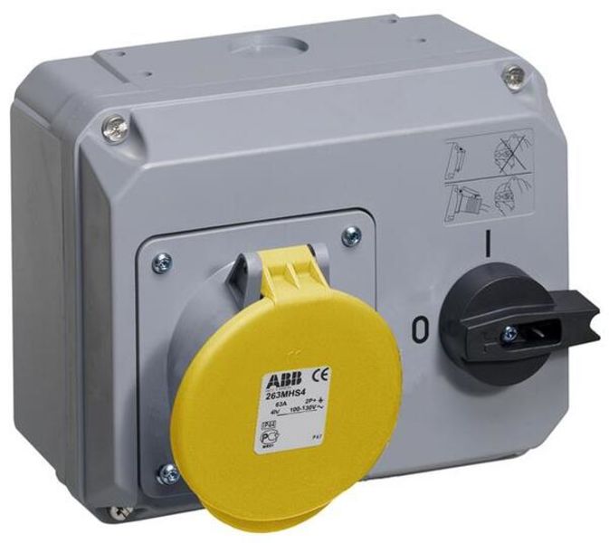 ABB 263MHS4 Switched interlocked socket-outlet, 4h, 63A, IP44, 2P+E Product Image