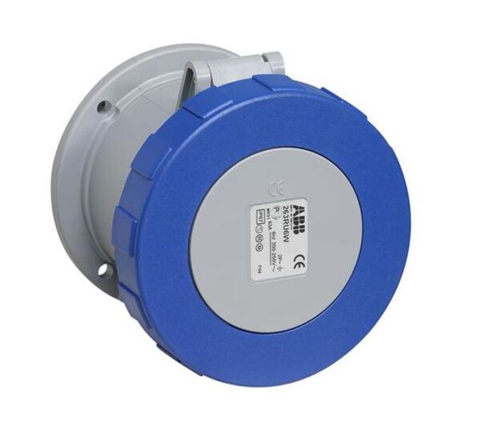 ABB 263RU6W Socket-outlet, panel mounting, 6h, 63A, IP67, unified flange, straight, 2P+E Product Image