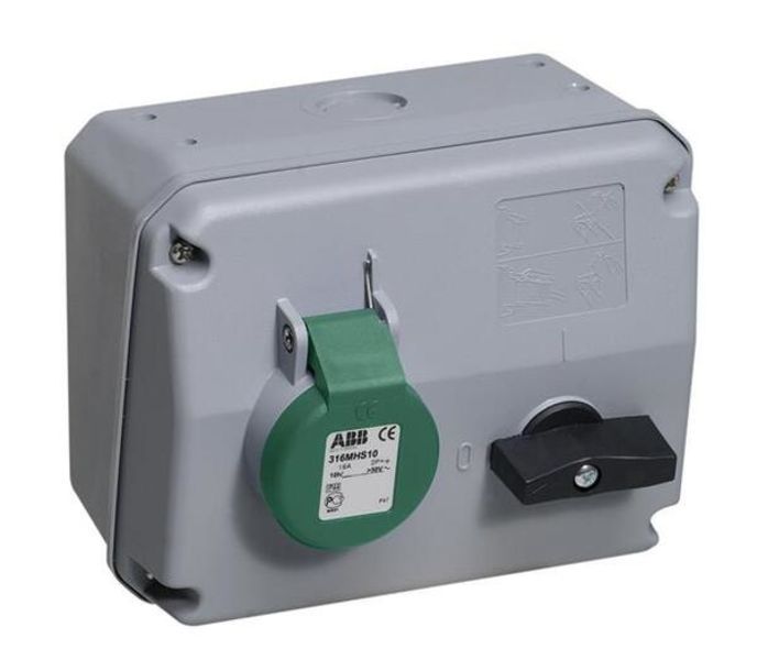 ABB 316MHS10W Switched interlocked socket-outlet, 10h, 16A, IP67, 3P+E Product Image