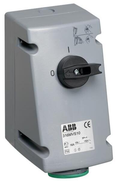 ABB 316MVS10W  Switched interlocked socket-outlet, 10h, 16A, IP67, 3P+E Product Image
