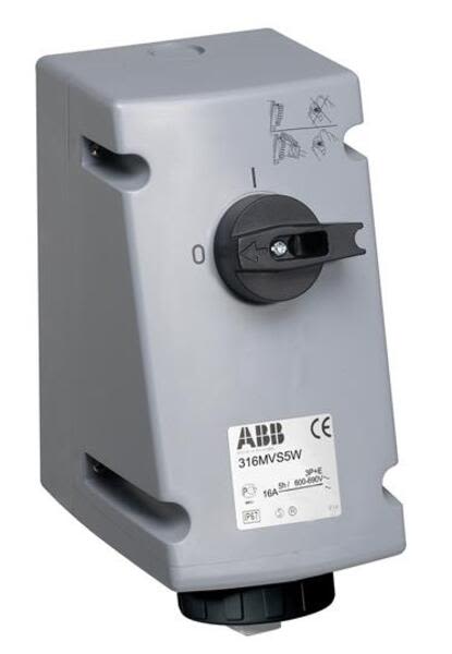 ABB 316MVS5WH  Switched interlocked socket-outlet, vertical, Heavy Duty, 5h, 16A, IP67, 3P+E Product Image