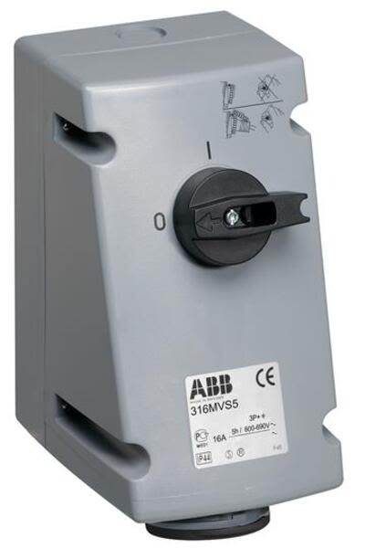 ABB 316MVS5WH  Switched interlocked socket-outlet, vertical, Heavy Duty, 5h, 16A, IP67, 3P+E Product Image