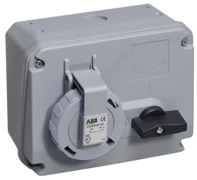ABB 332MHS1W Switched interlocked socket-outlet, 1h, 32A, IP67, 3P+E Product Image