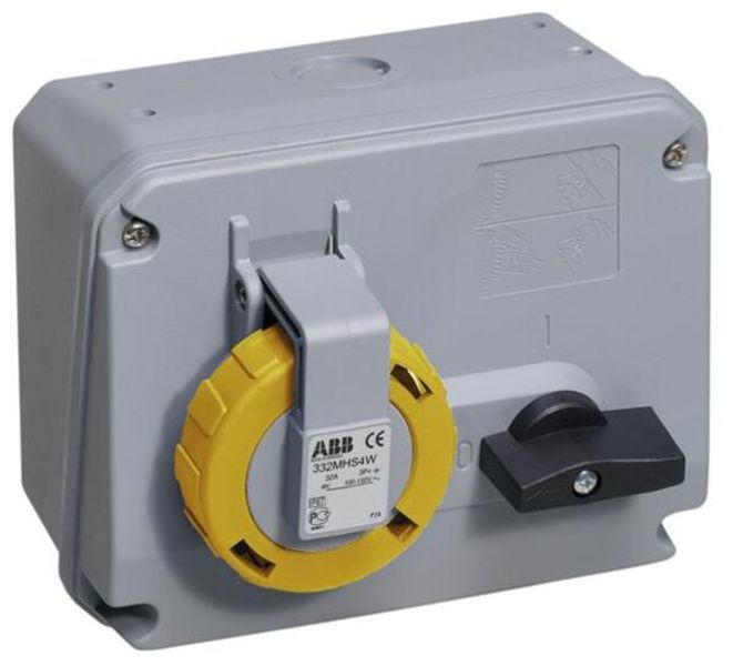 ABB 332MHS4W Switched interlocked socket-outlet, 4h, 32A, IP67, 3P+E Product Image