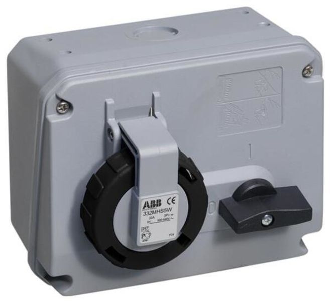 ABB 332MHS5W Switched interlocked socket-outlet, 5h, 32A, IP67, 3P+E Product Image