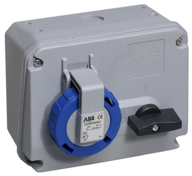 ABB 332MHS9W Switched interlocked socket-outlet, 9h, 32A, IP67, 3P+E Product Image