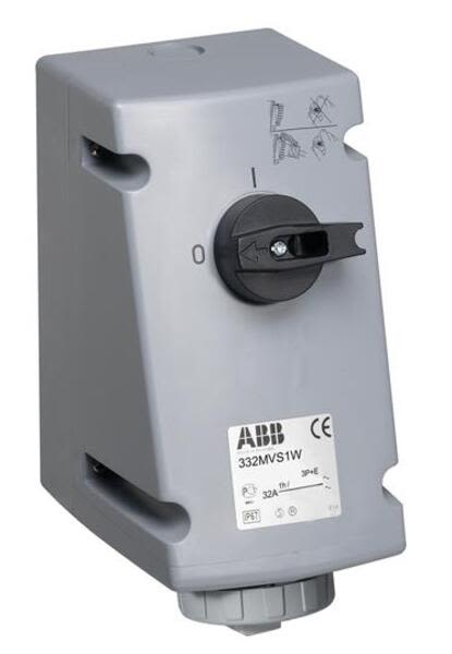 ABB 332MVS1W Switched interlocked socket-outlet, 1h, 32A, IP67, 3P+E Product Image