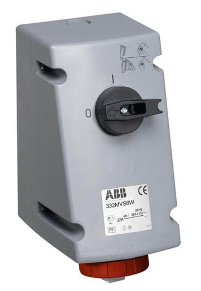 ABB 332MVS6W  Switched interlocked socket-outlet, 6h, 32A, IP67, 3P+E Product Image