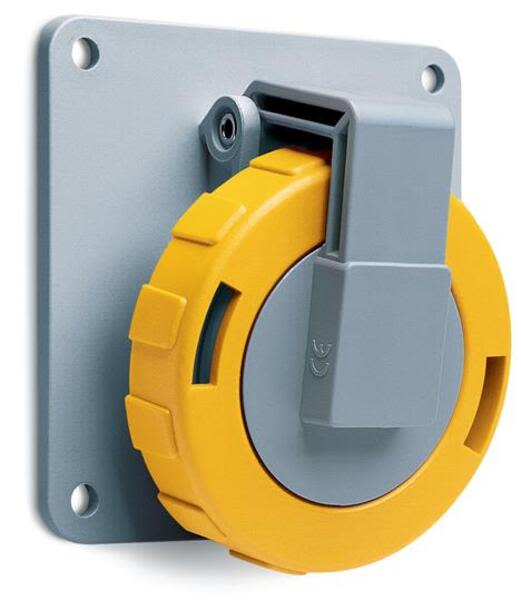 ABB 332RAU4W Socket-outlet, panel mounting, 4h, 32A, IP67, unified flange, angled, 3P+E Product Image
