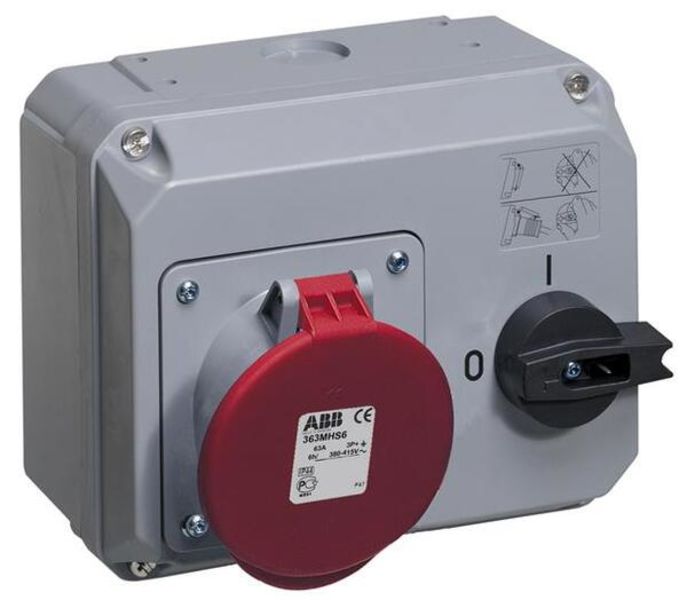 ABB 363MHS6 Switched interlocked socket-outlet, 6h, 63A, IP44, 3P+E Product Image