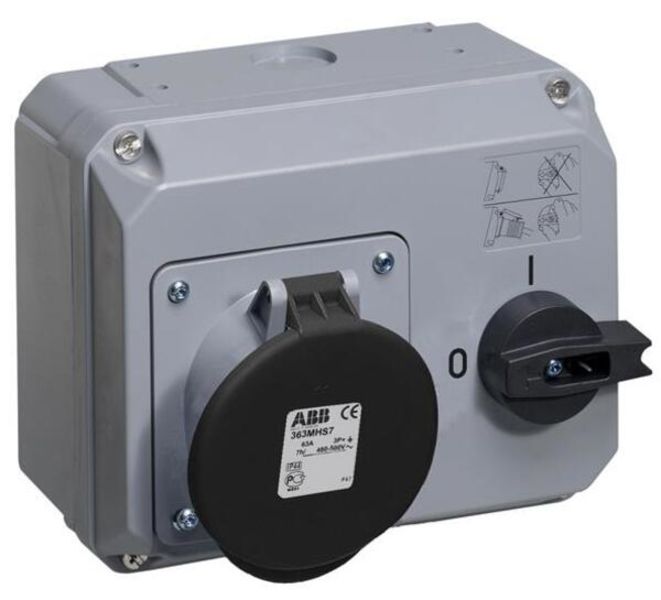 ABB 363MHS7 Switched interlocked socket-outlet, 7h, 63A, IP44, 3P+E Product Image