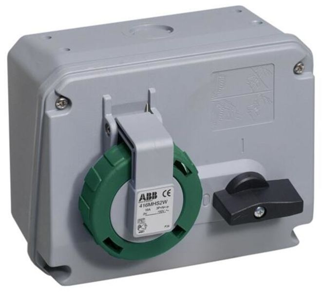 ABB 416MHS2W Switched interlocked socket-outlet, 2h, 16A, IP67, 3P+N+E Product Image