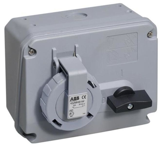 ABB 432MHS1W Switched interlocked socket-outlet, 1h, 32A, IP67, 3P+N+E Product Image