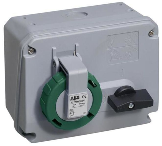 ABB 432MHS2W Switched interlocked socket-outlet, 2h, 32A, IP67, 3P+N+E Product Image