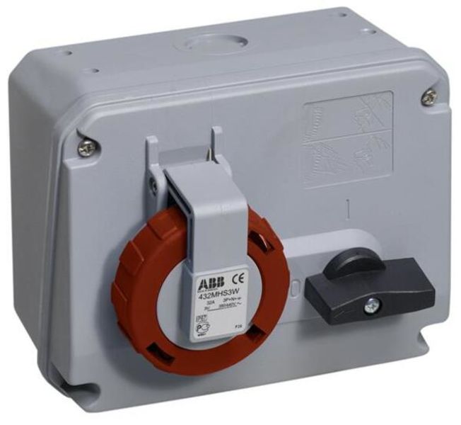 ABB 432MHS3W Switched interlocked socket-outlet, 3h, 32A, IP67, 3P+N+E Product Image