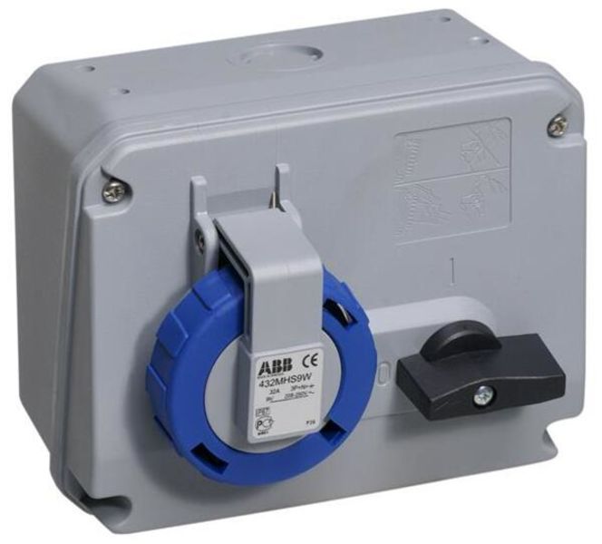 ABB 432MHS9W  Switched interlocked socket-outlet, 9h, 32A, IP67, 3P+N+E Product Image