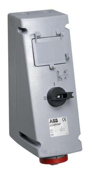 ABB 432MP6WP  Switched interlocked socket-outlet prepared for MCB/RCD, 6h, 32A, IP67, 3P+N+E Product Image