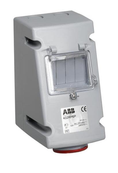 ABB 432MP6WP  Switched interlocked socket-outlet prepared for MCB/RCD, 6h, 32A, IP67, 3P+N+E Product Image