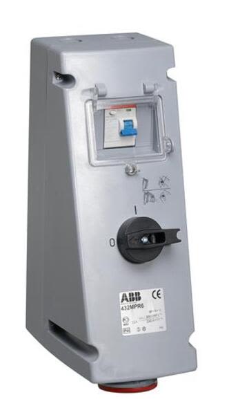 ABB 432MPR6 Switched interlocked socket-outlet with RCD, 6h, 30mA, 32A, IP44, 3P+N+E Product Image