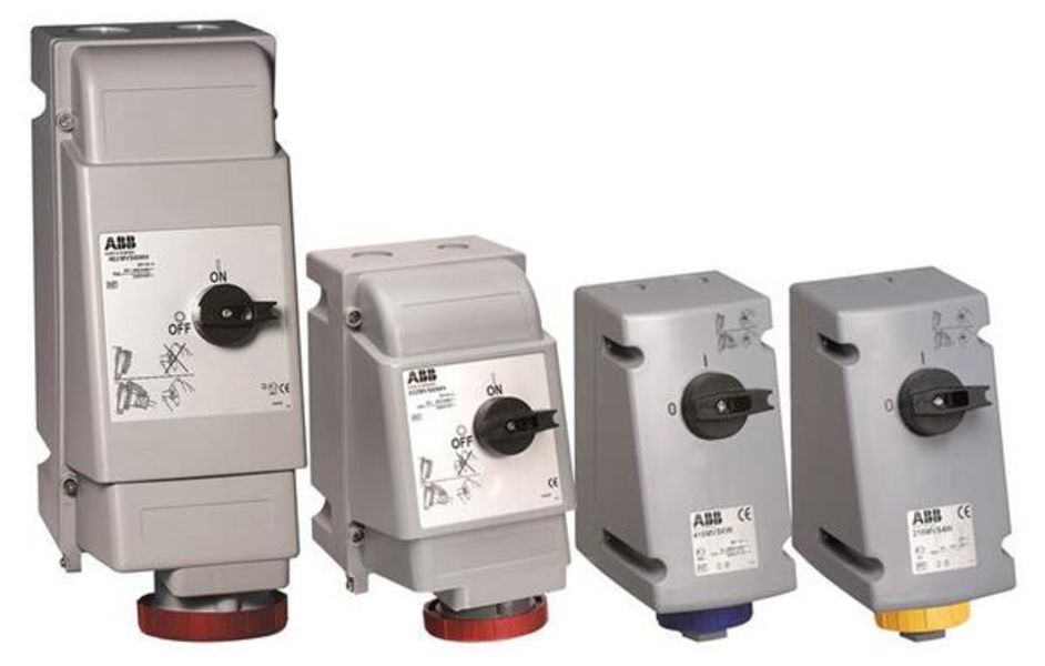 ABB 432MVS4W  Switched interlocked socket-outlet, 4h, 32A, IP67, 3P+N+E Product Image