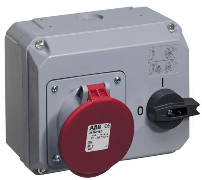 ABB 463MHS6 Switched interlocked socket-outlet, 6h, 63A, IP44, 3P+N+E Product Image