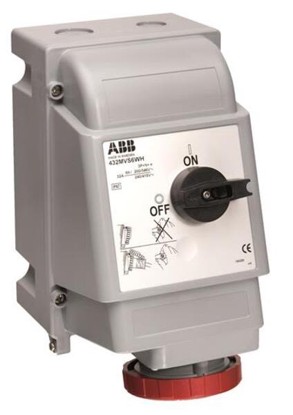 ABB 463MVS6WH Switched interlocked socket-outlet, vertical, Heavy Duty, 6h, 63A, IP67, 3P+N+E Product Image
