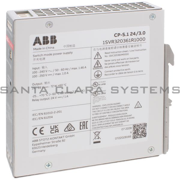 ABB CP-S.124-3.0 CP-S.1 24/3.0 Power supply In:100-240VAC/100-250VDC Out:DC 24V/3A Product Image