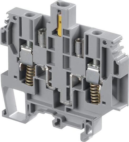 ABB M6-8.STP.RS M6/8.STP.RS Spring Loaded Screw Clamp Terminal Blocks - Disconnect with push-turn knob - with test socket - Grey, Yellow Product Image