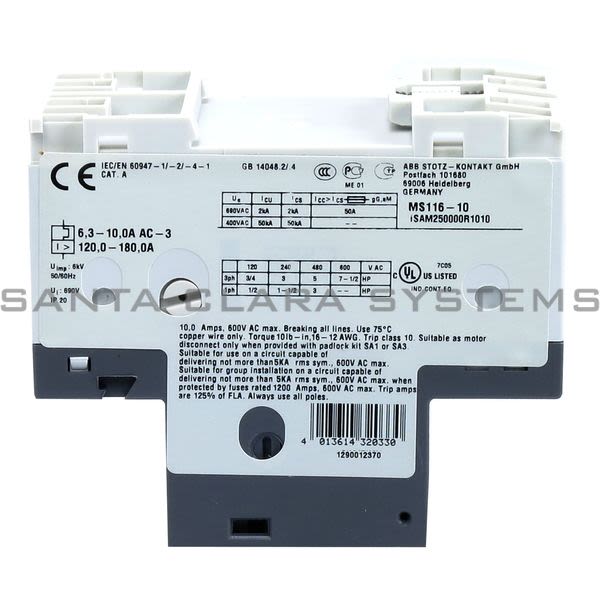 ABB MS116-10-1SAM250000R1010 Manual Motor Starter | 1SAM250000R1010 Product Image
