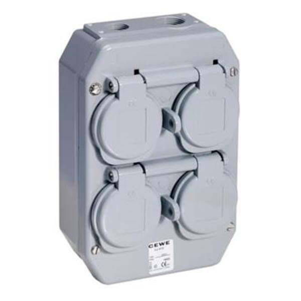 ABB UJ-410 Schuko outlet x4, 10/16A, 250V, IP44, 1P+E Product Image