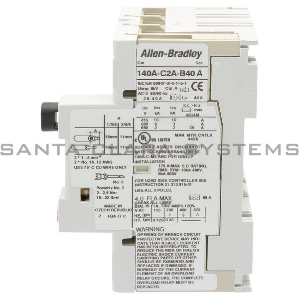 Allen Bradley 140A-C2A-B40 Manual Motor Starter Product Image
