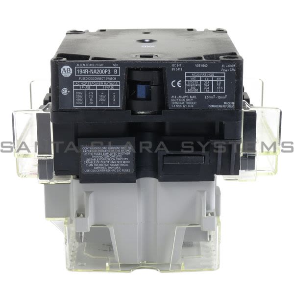 Allen Bradley 194R-NA200P3 IEC Disconnect, BS88 Fused, 32A, Open Style Product Image