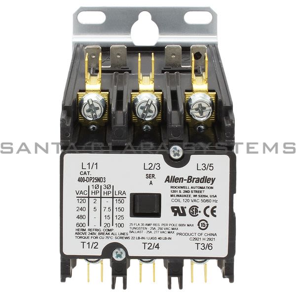Allen Bradley 400-DP25ND3  400 Definite Purpose Contactor, 25A, 120V 50/60Hz Product Image