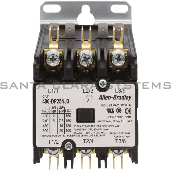 Allen Bradley 400-DP25NJ3 400 Definite Purpose Contactor, 25A, 24V 50/60Hz Product Image